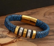 Ciekawa bransoletka skórzana pleciona męska unisex rzemyk + pudełko