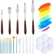Zestaw 21-częściowy do malowania 10 pędzli, 5 szpachelek, 5 noży, paleta