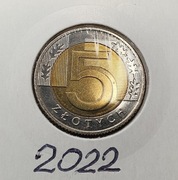 5  złotych 2022 ,   z  woreczka menniczego