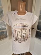 Bluzka damska t shirt biała Gil Santucci ozdobne logo dżety M