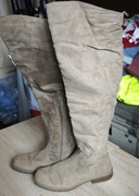 Beżowe wysokie kozaki zamsz eco muszkieterki 39