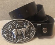 Skórzany pasek myśliwski JELEŃ BYK, do munduru myśliwego, leśnika. 130cm