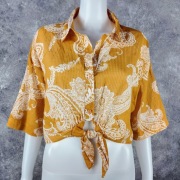 Primark bluzka crop paisley wiązana pomarańczowa 42