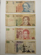 Sprzedam zestaw banknotów Argentyna 2,10,20,50 pesos 