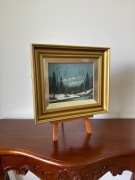 Obraz olejny Zimowy krajobraz, ośnieżony las i zamarznięta rzeka Sygnowany