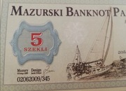 Mazurski Bon banknot pamiątkowy lokalny 5 szekli 