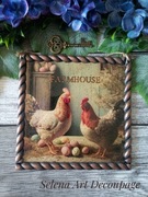 Dekoracyjny obrazek z kurami farmhouse shabby Prowansja vintage decoupage