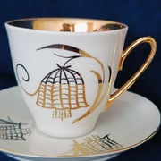 **złota filiżanka DZWONKI porcelana Ćmielów Wałbrzych 1945+