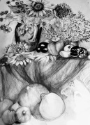 Rysunek martwej natury ze słonecznikami.