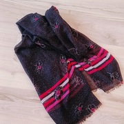 **DUŻY czarny szal w Cyklameny szalik delikatny batyst 190x87