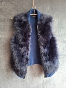 Kamizelka damska Massimo Dutti, wełna i owcza skóra, M/L, granatowa