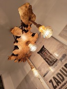 Lampa wisząca z korzenia drzewa oliwnego sznur jutowy Unikat Handmade