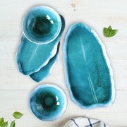 Ceramiczny zestaw do Sushi turkusowy rękodzieło, prezent dla pary