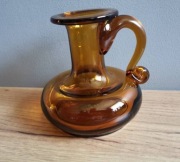 Stary świecznik kaganek szkło miodowe design PRL