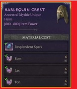 Diablo 4 ETERNAL Harlequin Crest Shako Zestaw Run WIECZNOŚĆ Gold