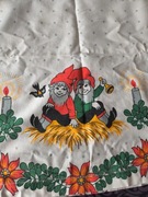 Świąteczny obrus Boże Narodzenie skrzaty vintage PRL