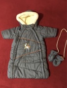 Śpiworek-kombinezon, kaptur,rękawiczki,granat,68