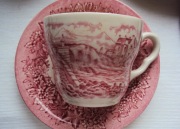 Różowa Porcelana Angielska Filiżanki Spodki Mlecznik Cukiernica 9 sztuk