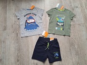 Zestaw chłopięcy z rekinem: 2x T-shirt + spodenki - rozm 104