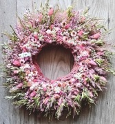 Wianek wiosenny naturalny 36 cm różowy gipsowka boho premium rękodzieło