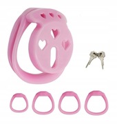Różowy płaski PAS CNOTY flat cage klatka na penisa CHASTITY 4 oringi