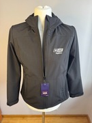 NOWY czarny damski taliowany softshell z kapturem M / 42