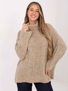 Beżowy długi sweter boucle z golfem