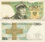 50 złotych zł 1975 bardzo rzadka seria AF 2535453 Szparło L5