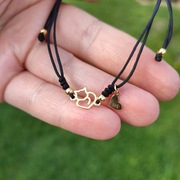 Bransoletka sznurkowa serce kot kotek SREBRO 925 czarny sznurek