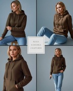 Damska bluza kangurka z kapturem - brąz / khaki S