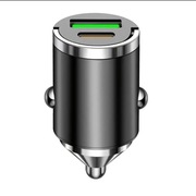 Mini Ładowarka Samochodowa USB + USB-C Szybkie Ładowanie 12–24V 