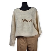 Sweter kremowy hand made wełna L XL oversize ciepły luźny