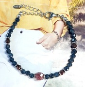 BRANSOLETKA NA PREZENT ŚWIĘTA KAMIEŃ SZAFIR GRANAT STAL SZLACHETNA 316l