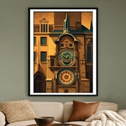 Praga - Zegar Astronomiczny Orloj - plakat retro w stylu Art Deco, 60x40cm