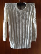 BIAŁY AŻUROWY SWETER DAMSKI RĘCZNIE ROBIONY NA DRUTACH 