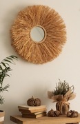 Boho lustro z rafii naturalnej ozdoba na ścianę