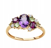 Złoty pierścionek Ametyst, Rodolity, Topazy