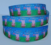 Taśma rypsowa lamówka wstążka tasiemka 22 mm Świnka Peppa drukowana Pig