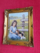 Obraz na płótnie sygnowany dziewczynka z psem