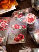 SCRAPBOOKING PAMIĘTNIK NAKLEJKI KOLOROWE CZERWONE KWIATY ROLKA 300 CM 