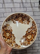 Fajans Włocławek brązowe kwiaty talerz głęboki 24.5cm Elżbieta Kopaczewska 