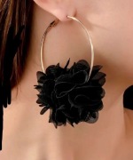 Nowe kolczyki stal nierdzewna czarne płatki tiulowe