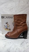 Carinii Botki damskie skórzane na obcasie brązowe  rude camel r. 38