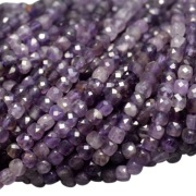 NATURALNY AMETYST kostka fasetowana, ok.4.3 mm, sznurek 19 cm.