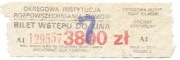 1999, Bilet do Kina, Kwota 3800zł przestemplowane na 7zł 