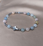 Bransoletka różaniec kamienie morganit krzyżyk serduszko prezent pamiątka 