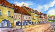 Obraz Akwarela - Lubomierz, fragment miasta