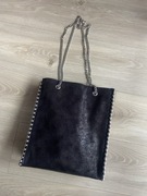 Zara torba shopperka damska czarna zamszowa