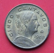 5 Centavos  1968 r -  Meksyk Josefa Ortiz de Dominguez  stan !