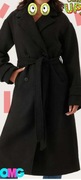 Bubbleroom Belted Wool Blend Coat Płaszcz 